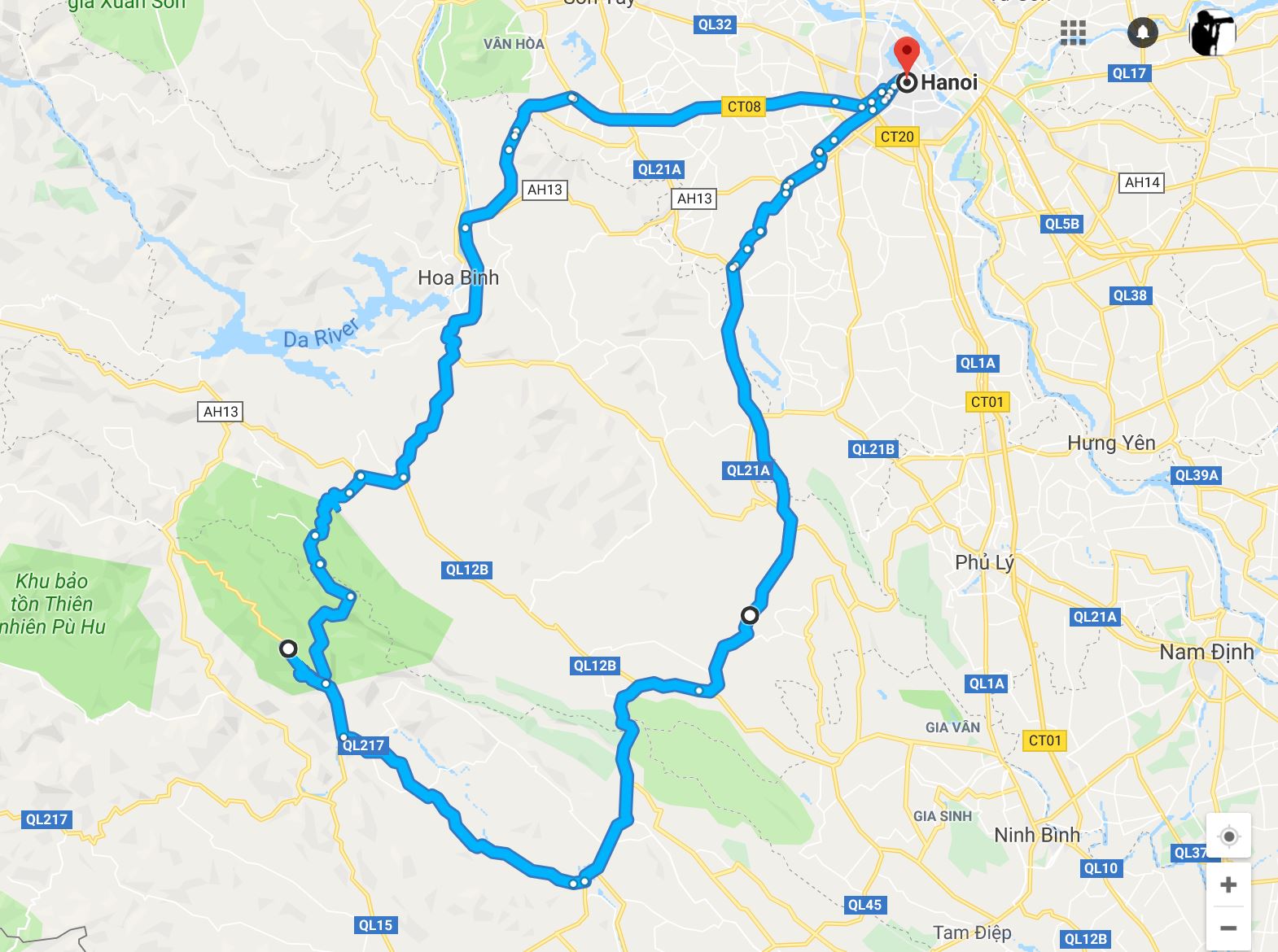 Map of photography tour from Hanoi to Pu Luong