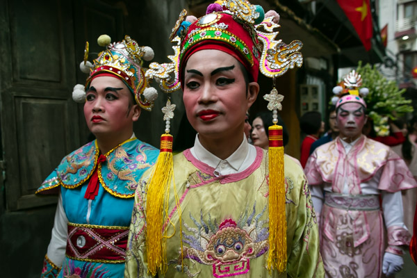 03 men dressing as gods in the village festival of Tho Ha village