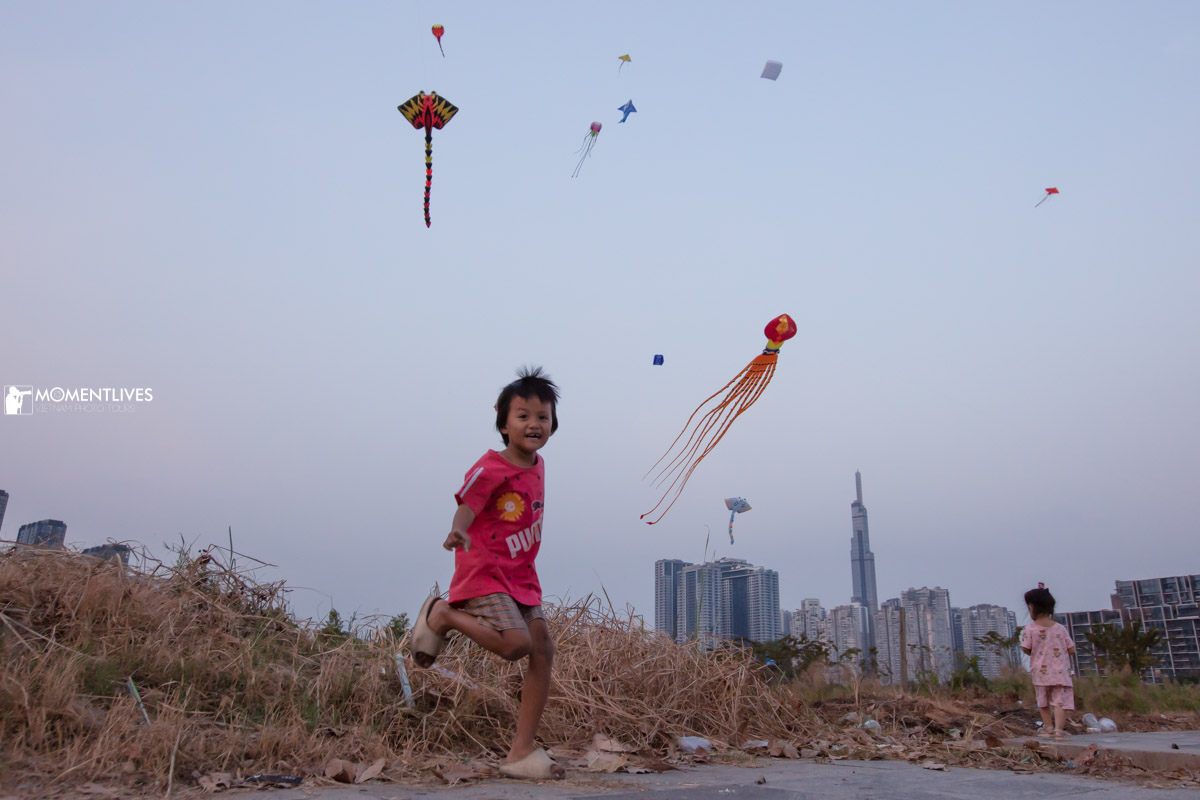 Kids playing kits in Saigon, Vietnam