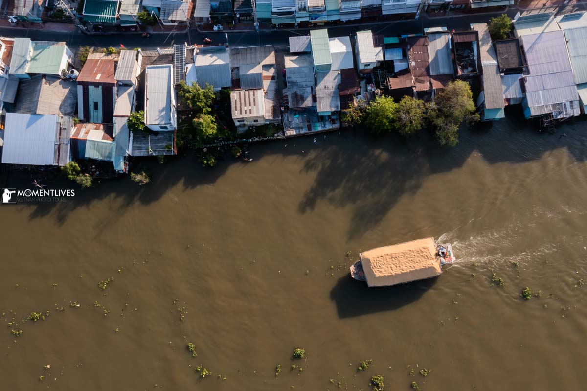 Aerial shot of the Mekong River that passes by Sa Dec, Vietnam